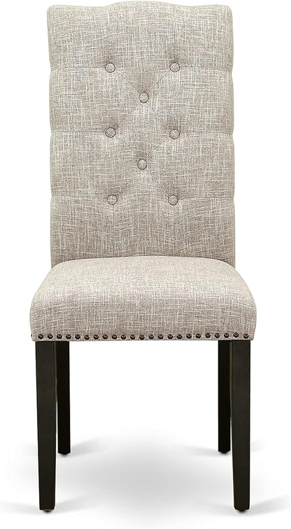 East West Furniture ELP6T35 Elsa Parson Dining Room Chairs - Button Tufted Nailhead Trim Doeskin Linen Fabric Padded Chairs, Set of 2, Wirebrushed Black