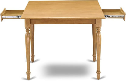East West Furniture MZNO3-OAK-W 3 Piece Kitchen Table Set for Small Spaces Contains a Rectangle Dining Room Table with Dropleaf and 2 Solid Wood Seat Chairs, 36x54 Inch, Oak