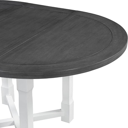 Merax 5-Piece Extendable Dining Table and 4 Upholstered Chairs, Round Oval Dining Table Set for 4, Wood MDF Kitchen Table Set with Removable Leaf for Dining Room, 42" to 58" (Grey+White)