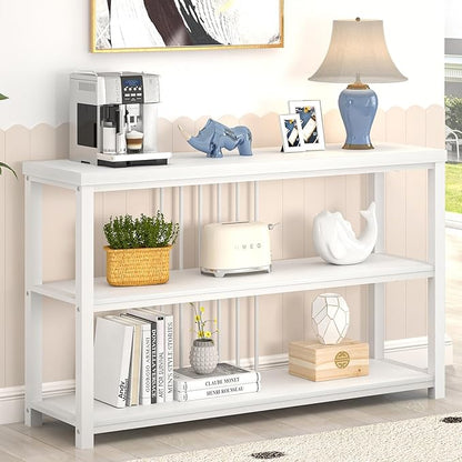 FOLUBAN Modern Sofa Console Table for Entryway, 3 Tier Wood Foyer Table for Hallway Living Room Behind Couch, White Oak