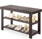 Sweetcrispy 3-Tier Shoe Rack Bench, Bamboo Entryway Storage Organizer, Shoes Stand for FrontDoor Entrance, Bedroom, Living Room, 286lb Capacity, 11.3 x 27.6 x 17.8 Inches, Chestnut