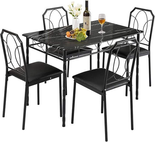 VECELO 5 Piece Dining Table Set for 4, Dinette with Chairs for Kitchen, Breakfast Nook, Small Space,Easy Assembly