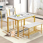 SogesHome Kitchen Table Set for 4, Compact Dining Table Chair Set with Bench, 4 Piece Table with Built-in Storage Racks, Metal Frame, for Apartment, Restaurant, Gold
