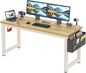 Large Computer Desk - 63 Inch Home Office Desks Study Student Writing Table Gaming Desk Wood Modern Simple Table with Storage Bag & Headphone Hooks, Rustic White