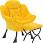 Lazy Chair with Folding Ottoman,Leisure Sofa Chair,Soft Fabric Armchair with Armrests and Side Pockets, Reading Chair with Footrest for Living Room, Bedroom, Office (Plush Yellow)