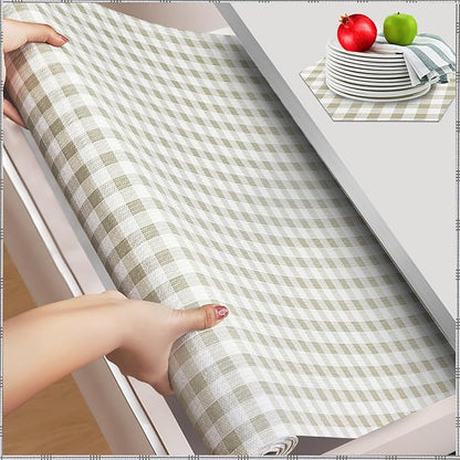 Beautysaid Shelf and Drawer Liner for Kitchen Cabinet, Non Adhesive Non Slip Shelf Paper Waterproof Washable Thickened for Dresser Pantry Shelve Bathroom Protector Liner(Checkered,18 in x 10 FT)
