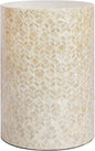 PEMAR Capiz Shell Cylinder Drum End Table Nacre Side Table Stool Round Drum Accent Coffee Bedside Nightstand and Vanity Stool (White Cream)