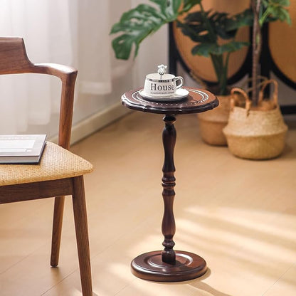 Round Side Table, Small Drink Table for Small Spaces, Solid Wood Modern End Table Accent Nightstand for Bedroom, Living Room, Corners and Office, Brown
