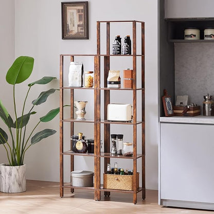 66in Tall Bookshelf 6-Tier Small Narrow Bookcase, Skinny Book Shelf for Small Space, Farmhouse Slim Shelf with Storage, Wood Freestanding Display Thin Bookshelves for Living Room, Office, Brown
