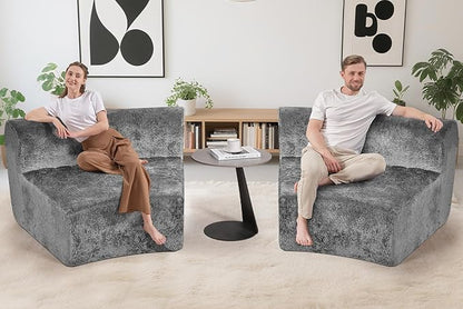 Homguava Modular Sectional Sofa, Memory Foam Couch Single Sofa Chair with Deep Seat, Modern Upholstered Sofa Couches for Living Room Apartment Office, No Assembly Required, Grey