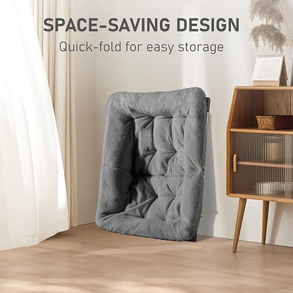 Comfy Oversized Saucer Chair, Soft Faux Fur Reading Lounge Chair for Adults, Stable X-Large Metal Frame and Non-Slip Pad, Foldable Cozy Chairs for Bedroom, Living Room, Dorm, Dark Gray