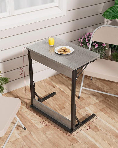 Tatub Folding TV Tray Table Set of 2, 24" Wide C-Shaped End Table for Couches, Small Sofa-Side Laptop Desk with Metal Frame for Living Room, Bedroom, Ivory White