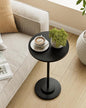 Round Side Table, Small Drink Table for Small Spaces, Modern Accent End Table Coffee Table with Metal Leg for Living Room, Bedroom, Corners, and Office (Black)