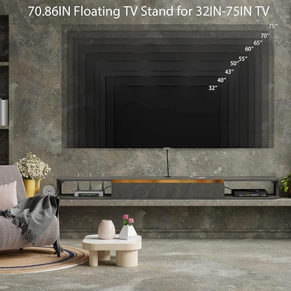 Floating TV Stand, 71'' Wall Mounted Entertainment Center TV Media Console, Floating Shelves with Door, Floating TV Cabinet Large Storage TV Bench for Living Room (Dark Grey, 70.86IN)