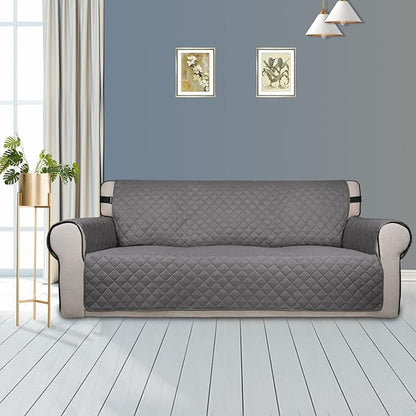 PureFit Reversible Sofa Couch Cover Water Resistant Couch Covers for 3 Cushion, Washable Furniture Cover with Non-Slip Foam and Adjustable Strap for Dogs, Pets (Oversized Sofa, Gray/Light Gray)