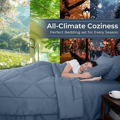 HEVUMYI Dusty Blue Twin-XL Comforter Set - 5-Piece All Season Bed in a Bag Twin-XL, Ultra Soft Bedding Set with Comforter, Flat Sheet, Fitted Sheet, Pillowcases, Pillow Shams
