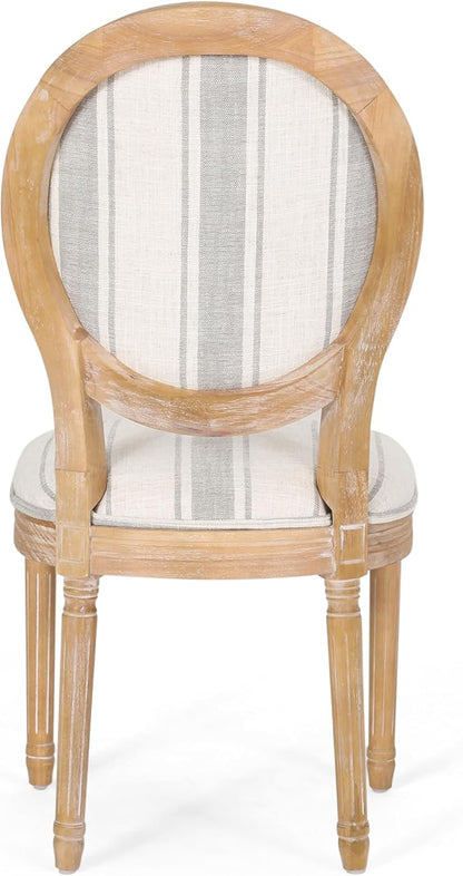 Christopher Knight Home Phinnaeus Dining Chair Set, Set of 4,Wood, Gray Stripes + Light Beige + Natural