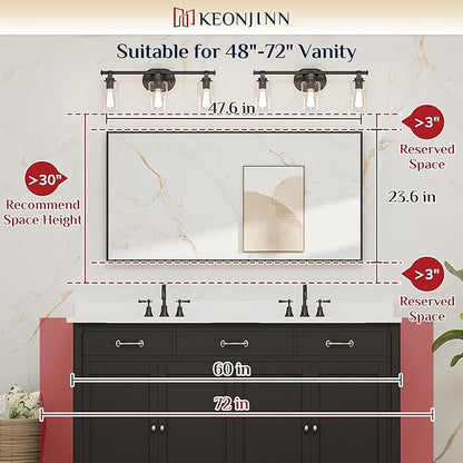Keonjinn 48 x 24 Inch Black Bathroom Mirrors for Over Sink Bathroom Vanity Mirror for Wall Metal Frame Rectangle Mirror Large Square Corner Matte Black Mirror Full Length Mirror(Horizontal/Vertical)
