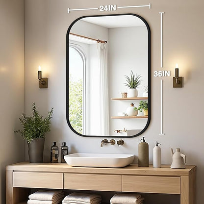 Bathroom Mirrors for Over Sink, 24x36 Black Vanity Mirror for Bathroom Sink, HD Shatterproof Squircle Wall Mirror for Bathroom Washroom Lavatory Restroom Metal Frame