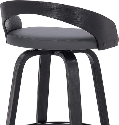 Armen Living Sonia 26" Counter Height Swivel Gray Faux Leather and Black Wood Bar Stool