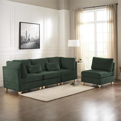 126" Convertible L-Shaped Modular Sectional Sofa, 4 Seater Corduroy Upholstered Corner Sofa Couch with Extra Wide Deep Seat, DIY Combination Lounger Sofa with Solid Wood Legs for Living Room Office