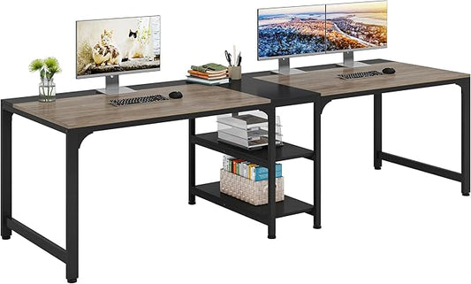 LITTLE TREE 90.5 Inch Large Double Home Office Compuer Desk Two Person Study Table