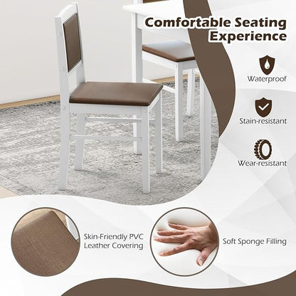 Giantex 5-Piece Dining Table Set for 4 - Breakfast Nook Table Set with Kitchen Table, 4 Upholstered Chairs, Wood Legs, Space-Saving Dinette Set, Kitchen Table Chairs Set of 4 (White+Brown)