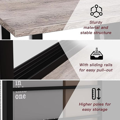 Side Table with Charging Station and Drawer, Narrow End Table with USB Ports and Outlets for Small Space, Living Room, Bedroom and Office, with 4 Wheels (1, Greige + Black)