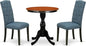 East West Furniture ESCE3-BCH-21 3 Piece Dining Room Table Set Contains a Round Kitchen Table with Pedestal and 2 Mineral Blue Linen Fabric Parson Dining Chairs, 30x30 Inch, Black & Cherry