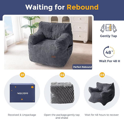 MAXYOYO Bean Bag Chair, Tufted Bean Bag Couch Lazy Chair, Living Room Sofa Couch with Filler for Adult Teens Kids, Corded Fabric Accent Sofa for Bedroom Dorm, Dark Grey
