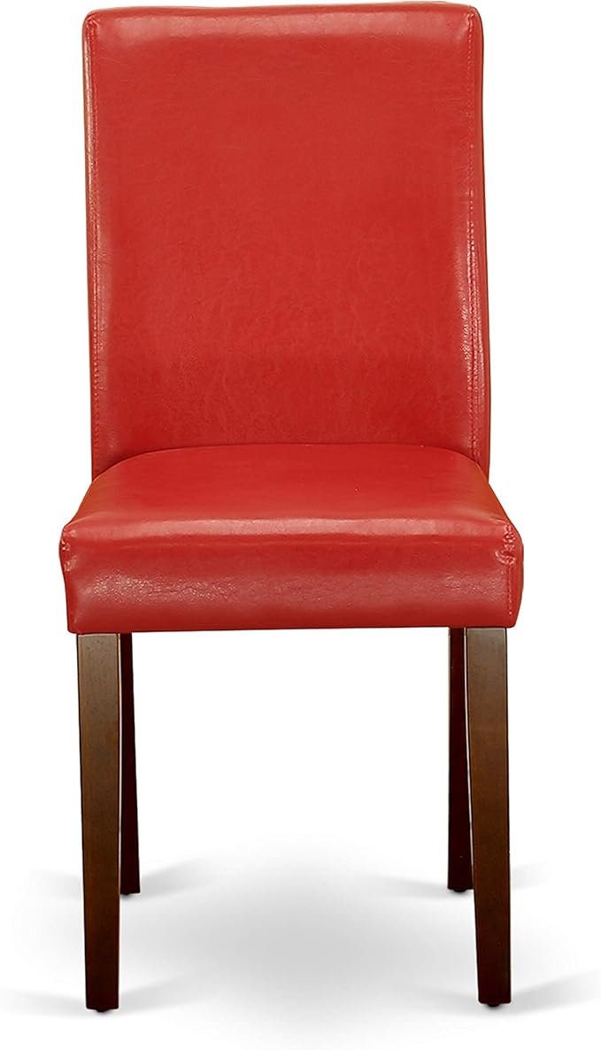 East West Furniture CAAB7-MAH-72 7 Piece Kitchen Table & Chairs Set Consist of a Rectangle Dining Room Table and 6 Firebrick Red Faux Leather Upholstered Chairs, 36x60 Inch, Mahogany