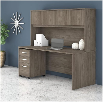 Bush Business Furniture Studio C 3 Drawer Mobile File Cabinet in Modern Hickory - Assembled, Rolling Document Storage for Home or Professional Office