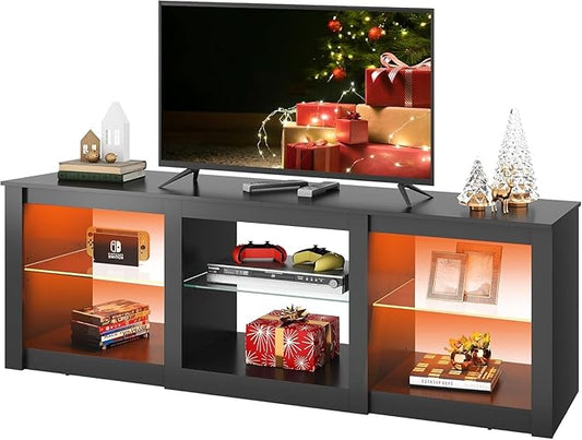 WLIVE LED TV Stand for 65 Inch TV, Modern Entertainment Center with Adjustable Glass Shelves & Customizable LED Lights, Sturdy Media Console for Living Room, Bedroom,Gaming (Black)