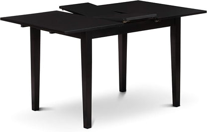 East West Furniture NOBR5-BLK-17 5 Piece Kitchen Set for 4 Includes a Rectangle Dining Room Table with Butterfly Leaf and 4 Light Sable Linen Fabric Parsons Chairs, 32x54 Inch, Black