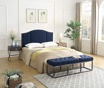 24KF Upholstered Tufted Long Bench Seats with Metal Frame Leg, Linen Bench Ottoman with Padded Seat-Navy Blue