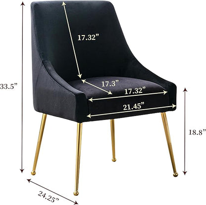 Modern Velvet Dining Chairs Set of 6, Contemporary Upholstered Furniture Collection with Polished Gold Metal Legs, Elegant Accent Chairs for Kitchen Living Room(Black)