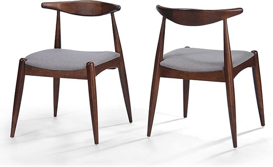 Christopher Knight Home Francie Fabric with Walnut Finish Dining Chairs, 2-Pcs Set, Light Grey / Walnut