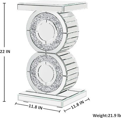 ENENE Mirrored End Table Crushed Diamond Coffee Table for Living Room Small Spaces Side Table for Bedroom Office Hallway Entryway