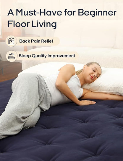 Syrinx Japanese Floor Futon Mattress, Foldable Tatami Sleeping Pad for Adults & Kids, Roll-Up Floor Bed or Bench Cushion with Anti-Slip Strap & Water-Resistant Design
