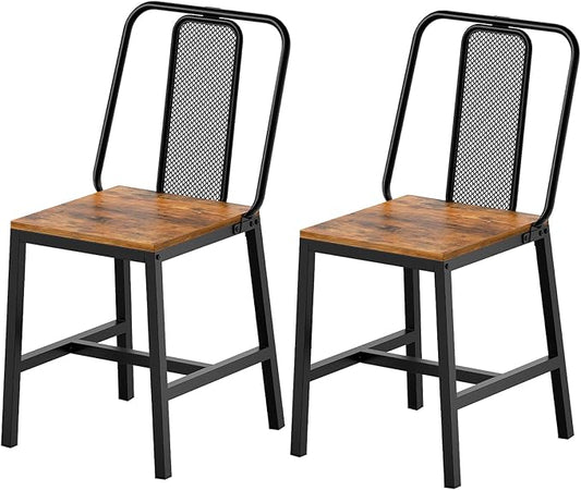 Dining Chairs Set of 2, Wooden Kitchen Chairs, Farmhouse Dining Chairs with Back Support, for Living Room, Kitchen, Rustic Brown and Black CY01L2BRN1