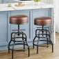 Adjustable Height Swivel Bar Stools Set of 2, 22-29 Inch Industrial Vintage Bar Counter Height Stools with Thicken Premium Bonded Leather Seats & Updated Footrests, Easy Assembly, Brown