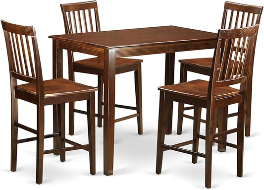 East West Furniture YAVN5-MAH-W 5 Piece Counter Height Dining Set Includes a Rectangle Dinette Table and 4 Kitchen Dining Chairs, 30x48 Inch, Mahogany