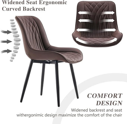YOUNIKE Brown Dining Chairs Set of 2 with High Backs Mid Century Modern Kitchen & Dining Room Chairs PU Faux Leather Upholstered Wide Accent Chair Comfortable Large Padded Living Waiting Guest Room