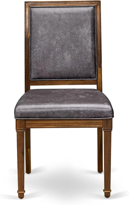 NKAM9-AWA-34 9-Piece Dining Table Set Includes a Kitchen Table and 8 Dark Grey Polyester Fabric Dinner Chairs with High Back - Antique Walnut Finish