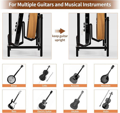 End Table with Guitar Stand,Record Player Stand,Vinyl Records Storage,2-Tier Guitar Stand for Acoustic,Turntable Stand for Music Studio-Brown