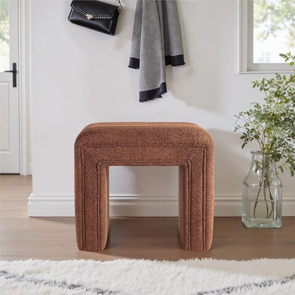 Get Set Style Vanity Stool Chair,Modern Wool Ottoman Foot Stool with Wooden Legs for Sofa Ottoman Bench Footstool Extra Seat for Vanity,Makeup Room,Living Room,Entryway(Fully Assembled)