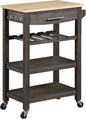 Convenience Concepts Ellaine 4 Tier Kitchen Cart with Drawer and Wine Rack, 24.75 x 16.5 x 34.5, Wirebrush Dark Gray/Butcher Block