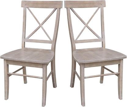 X-Back Dining Chairs Set of 2 Washed Gray Taupe Solid Wood Parawood Construction, Stylish and Comfortable Chairs for Kitchen/Dining, 18.9"W x 22.2"D x 36.9"H, 225 lb Weight Capacity