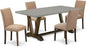East West Furniture V797AB747-5 5 Piece Modern Dining Table Set Includes a Rectangle Wooden Table with V-Legs and 4 Light Sable Linen Fabric Parsons Dining Chairs, 40x72 Inch, Multi-Color