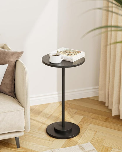 Masupu Drink Table, Round Side Table for Small Spaces, Pedestal Side Table, Small End Table with Metal Base, for Living Room, Bedroom, Bathroom, Black